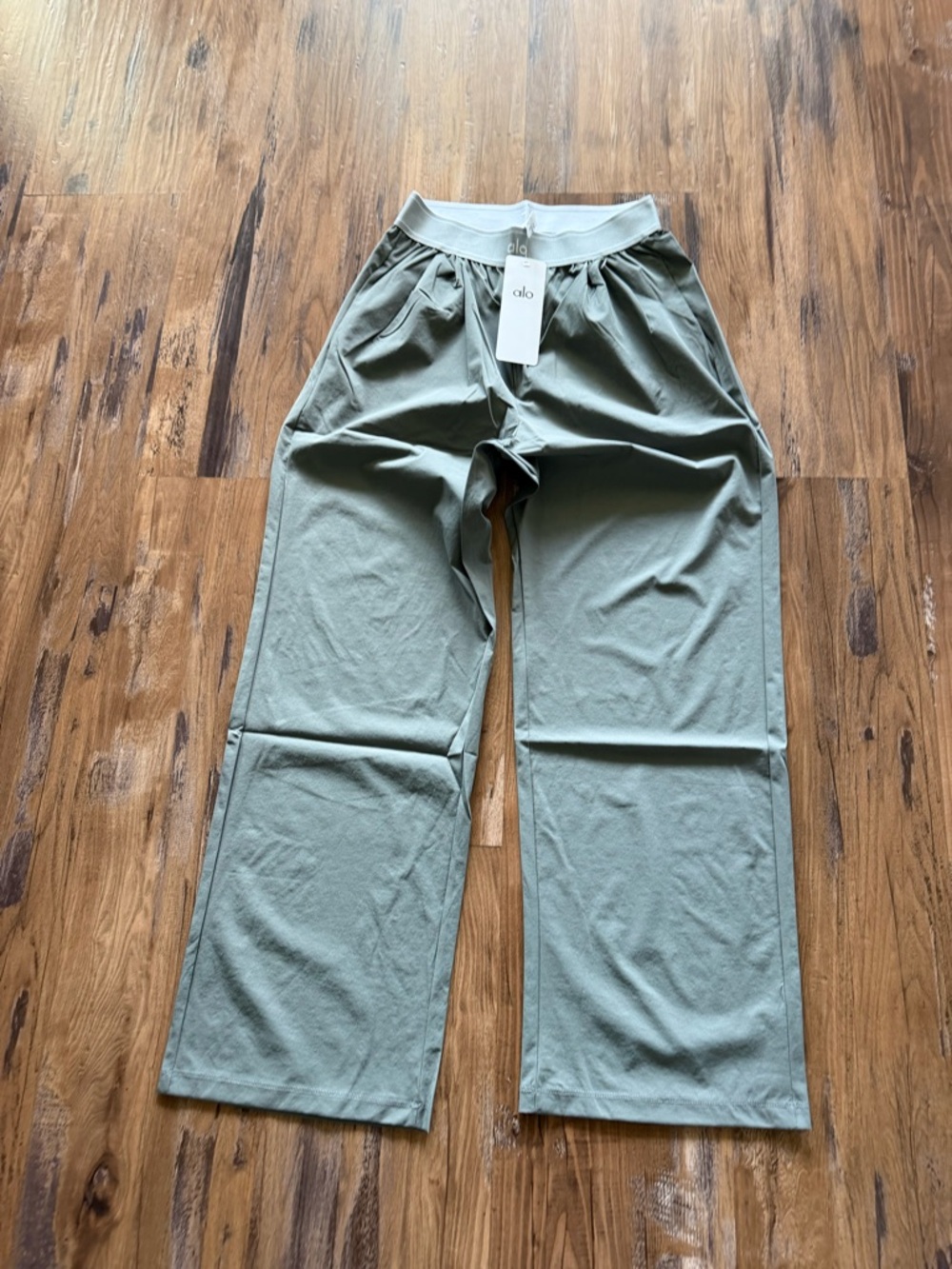 Alo Wide Leg Drawstring Pants in Gray.